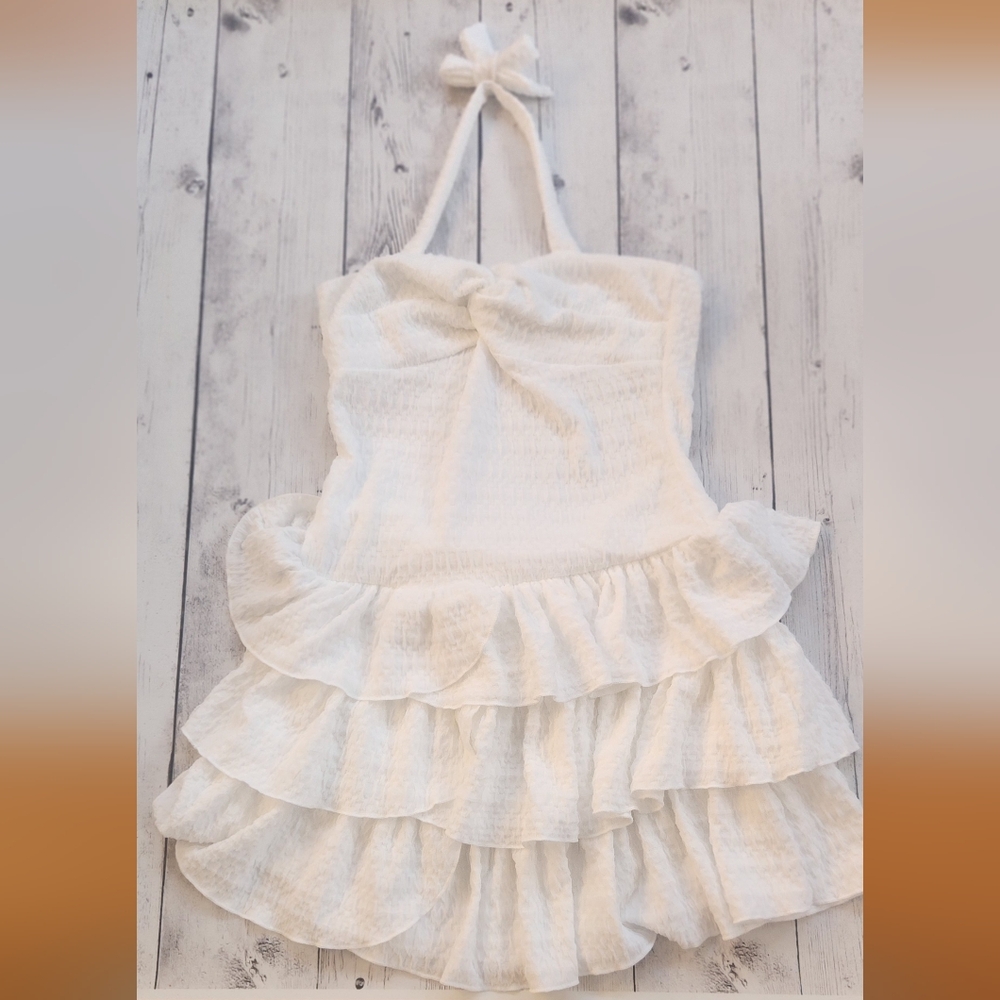 Girls Size 11 Years White Halter Flowy Dress